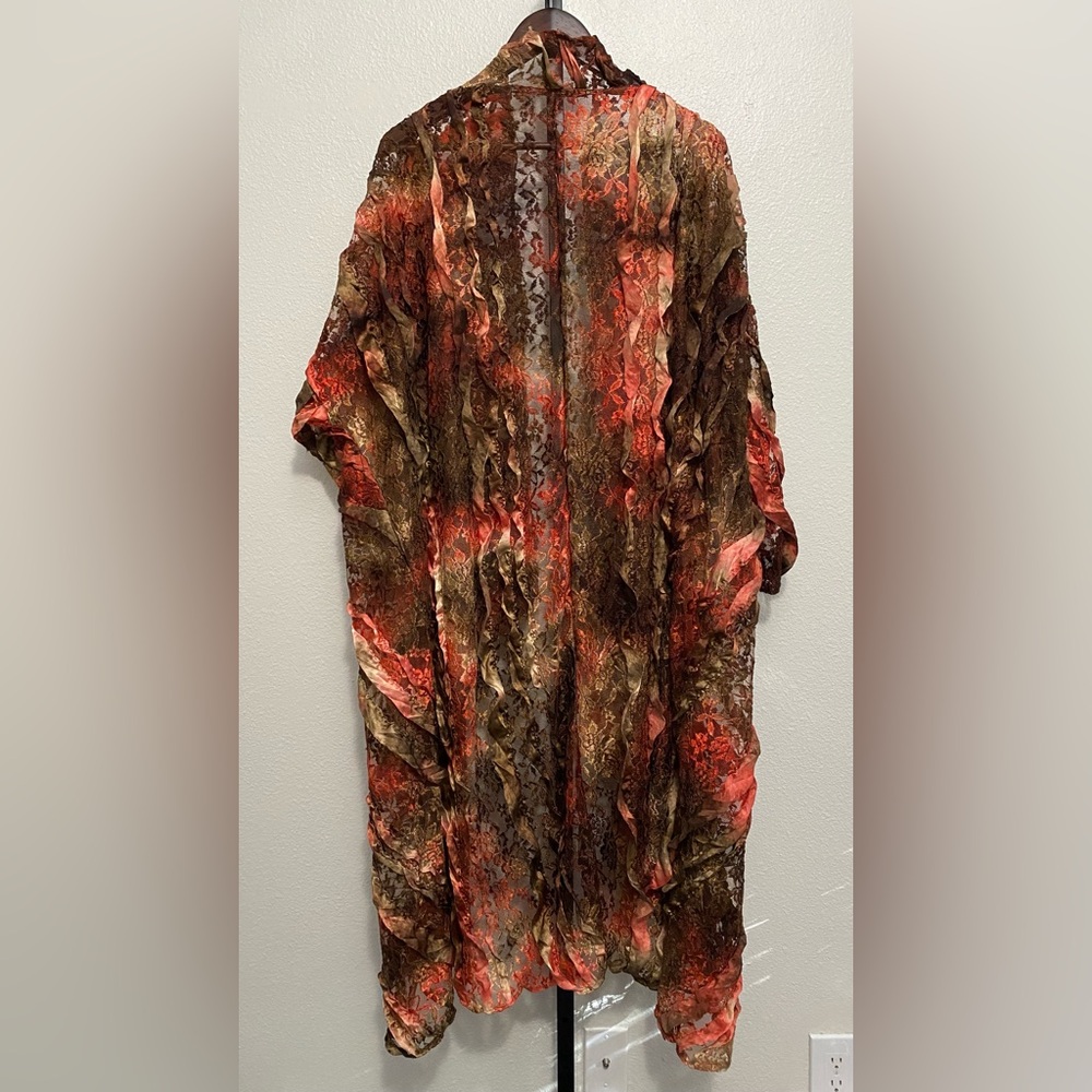 Women’s‎ Sheer Floral Ruffle Maxi Duster Cardigan Fairy Boho Eclectic Indie - Picture 5 of 10